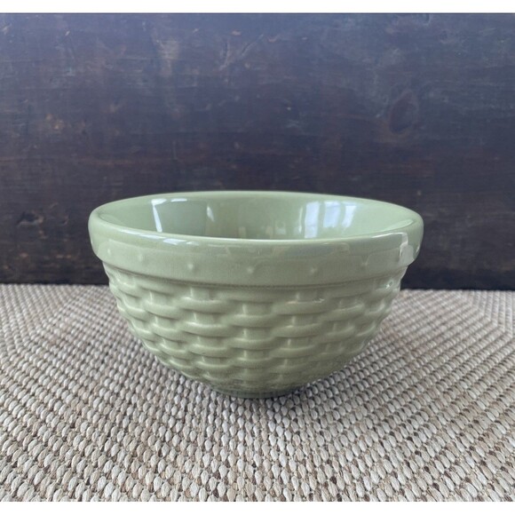 Longaberger Woven Reflections 5.5" Bowl Pottery Sage Green Basket Weave - Picture 1 of 5